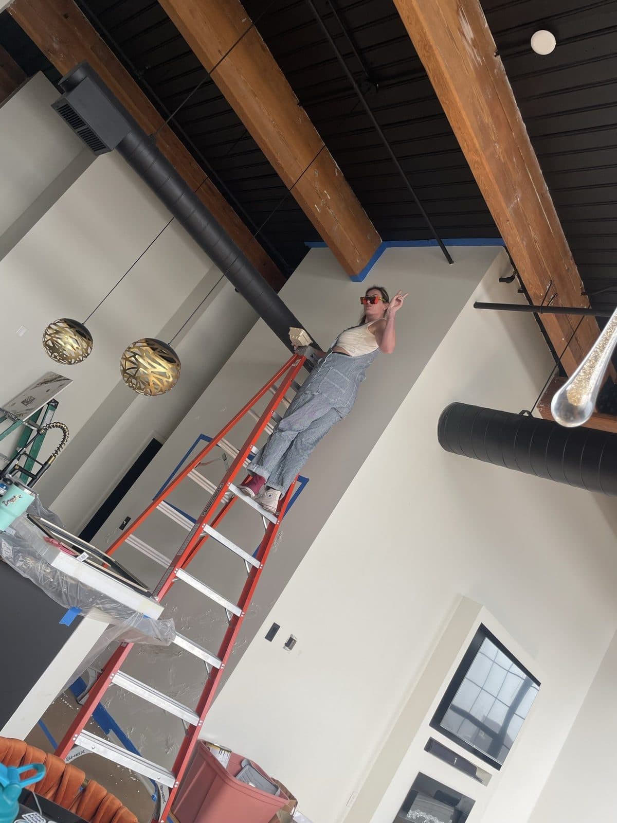Ladder work under the beams