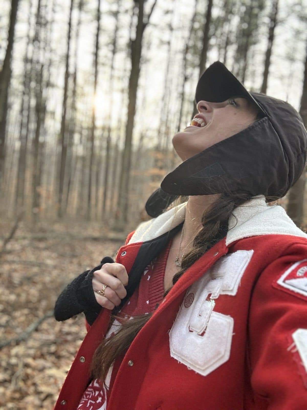Laughing in the woods