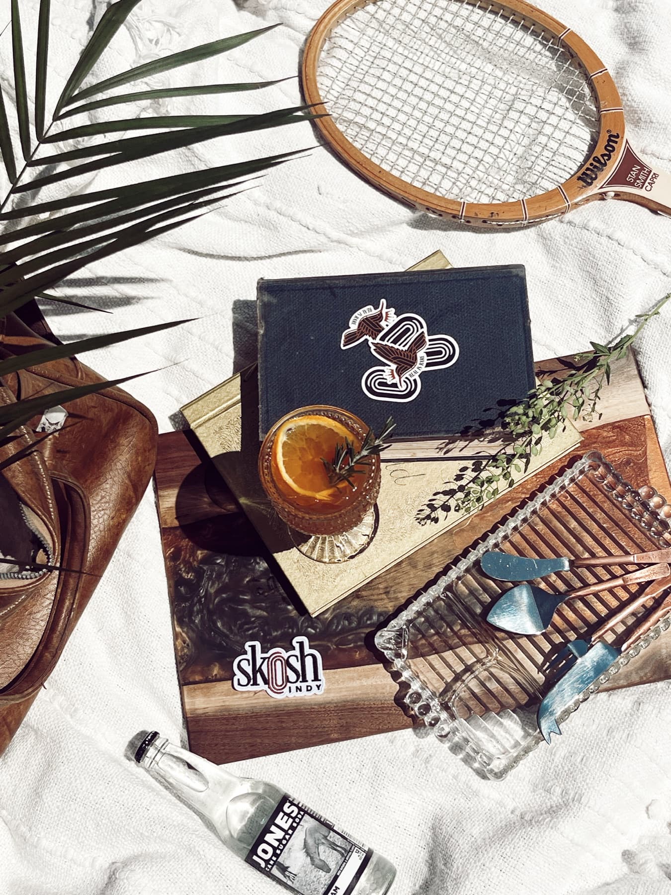 A charcuterie-and-branding flatlay for a launch.