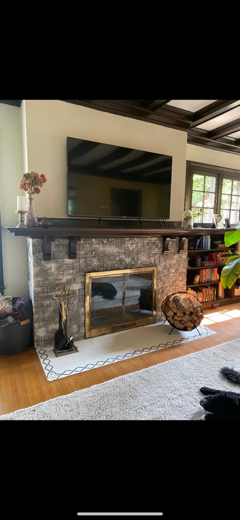 The room around the new fireplace, finally anchored.