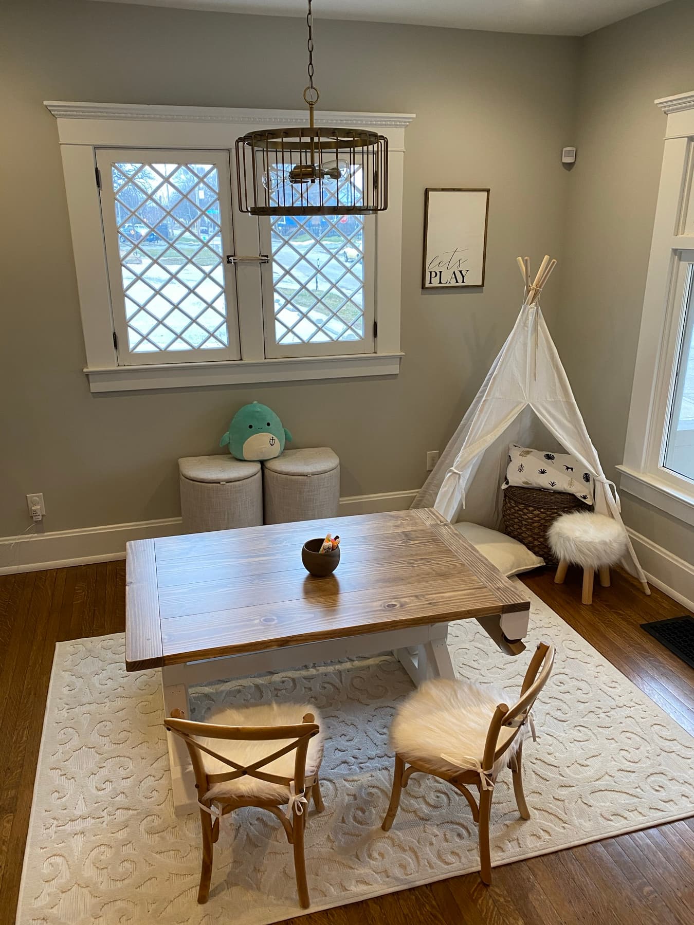A reading nook scaled for small people.